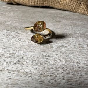Elegant Gold-Tone Ring and Silver Tone Ring With Raw Stones